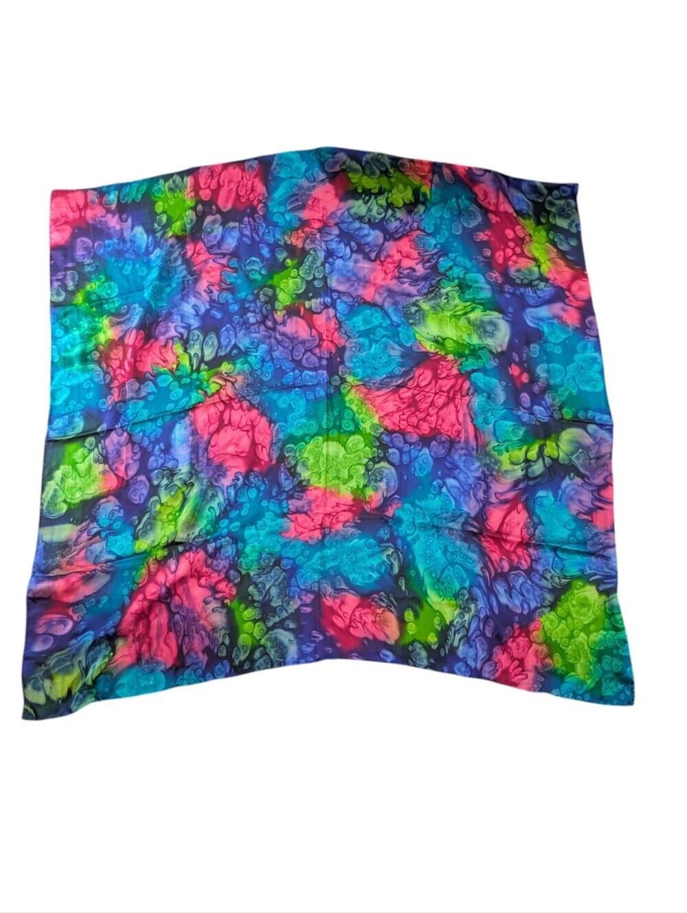 Abstract Multicolor Pure Silk Scarf Wearable Art Blue Pink Green Square Scarf - Picture 2 of 8